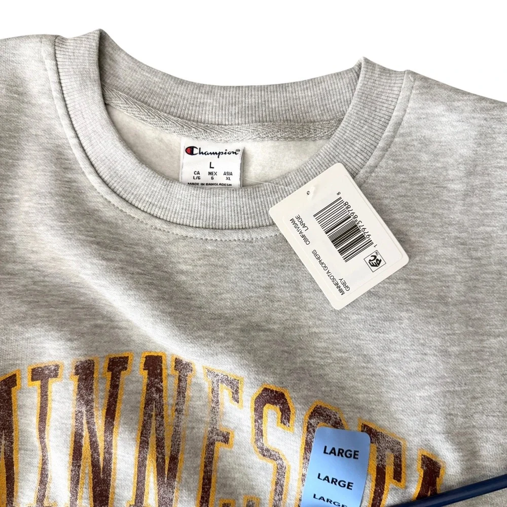 Champion Sweatshirt Mens L Large Grey NWT Minnesota Golden Gophers Crewneck